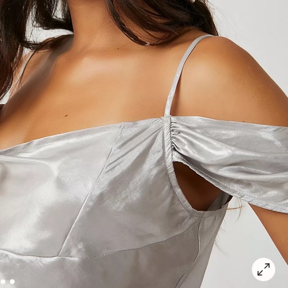 NWT Free People Cassandra Metallic Blouse in Pewter Size Small - Picture 3 of 14